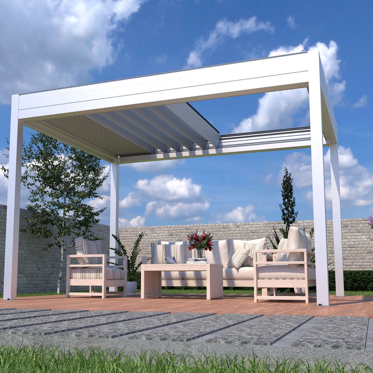 Grand Retractable Pergola in White